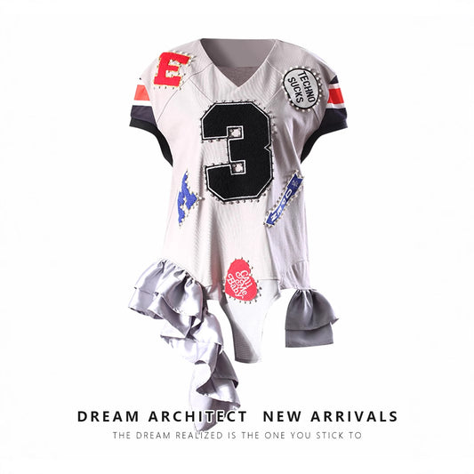 Fashion Beaded Personalized Letter Zhang Zi Irregular Blouses