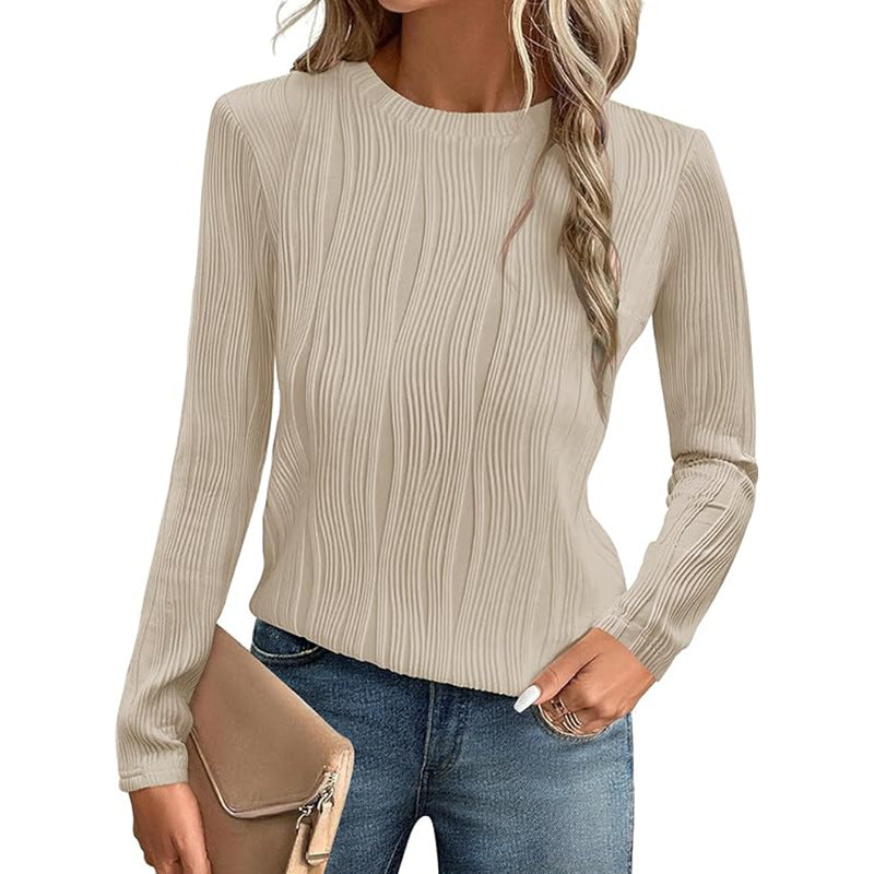 Women's Solid Color Round Neck Long-sleeved T-shirt Blouses