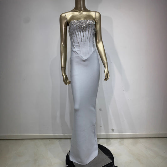 Dress Light Gray Rhinestone Tube Banquet Dresses