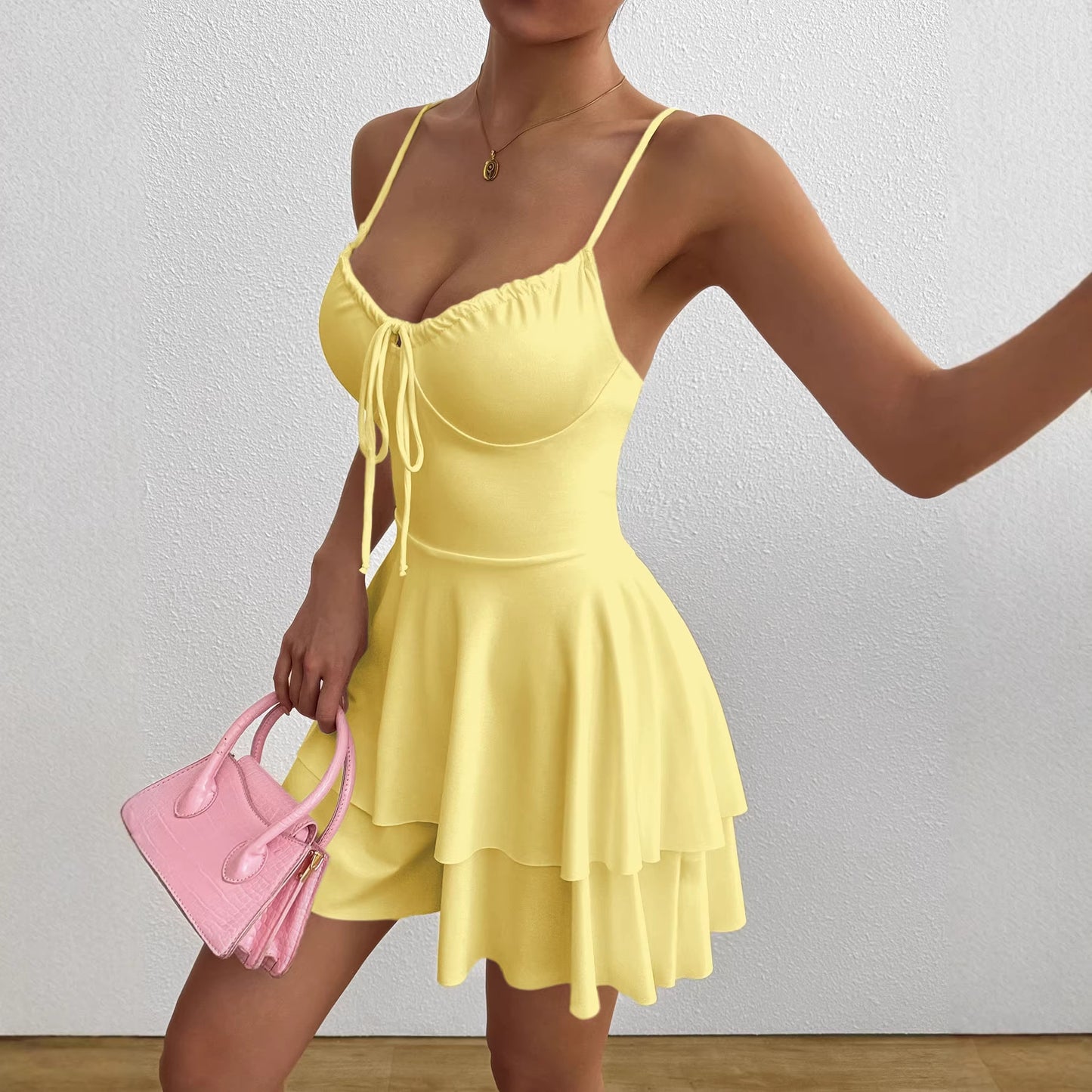Women's Slimming Suspender Summer Solid Color Seaside Dress