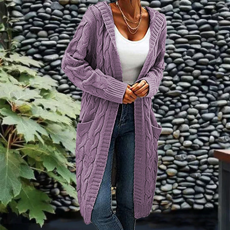 Women's Solid Color Loose Knitted Thick Thread Twist Mid-length Sweaters