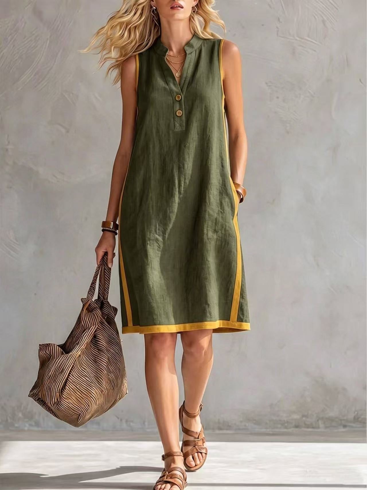 Women's Summer Sleeveless Casual Loose Cotton Linen Dress