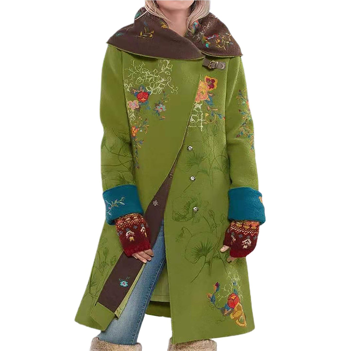 Women's Mid-length Printed Long-sleeved Dragon Phoenix Woolen Coats