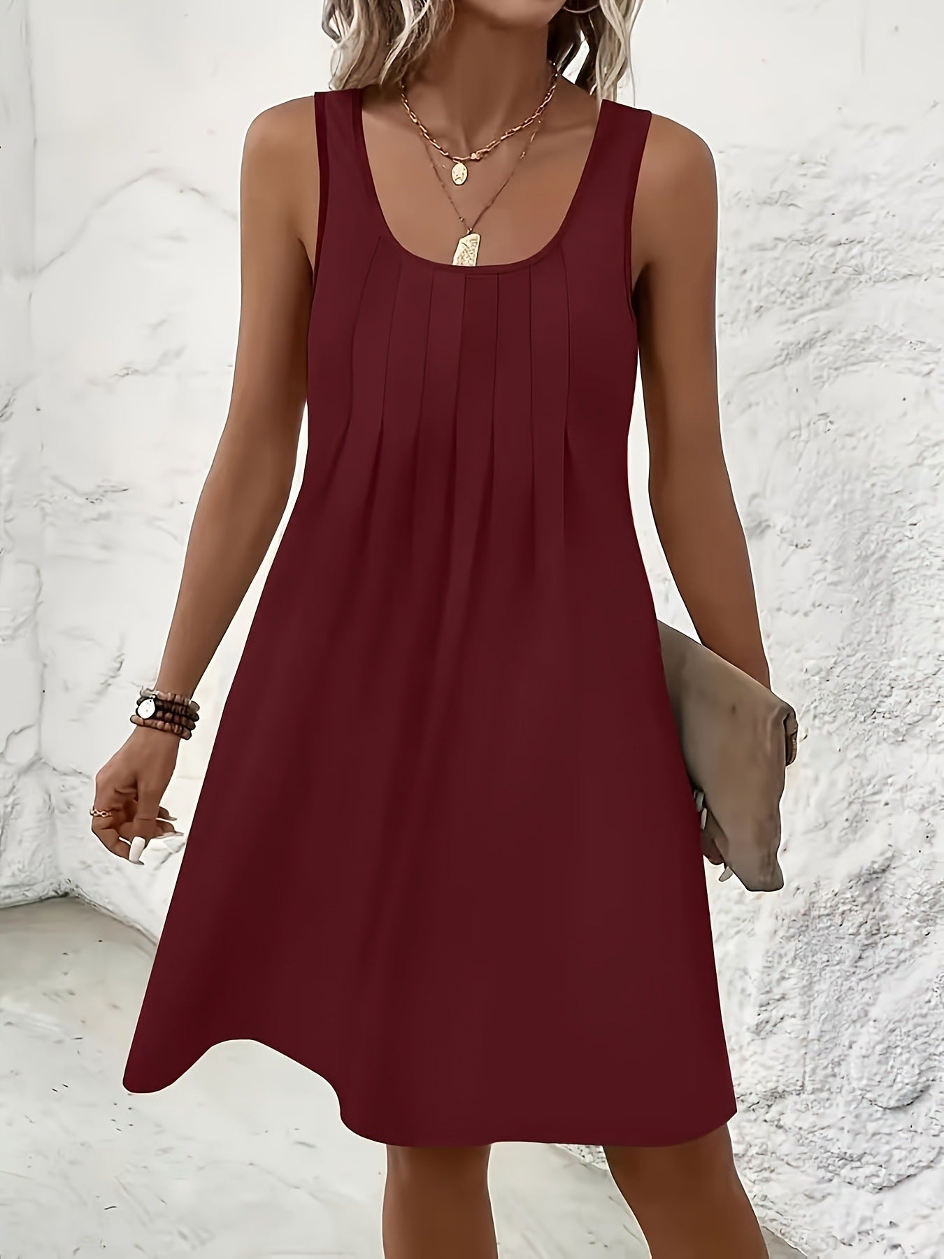 Women's Round Neck Sleeveless Solid Color Dress