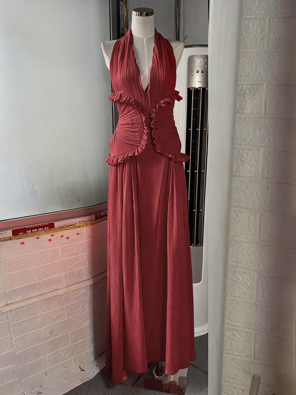 Women's Halter Ethereal Swing Solid Color Long Dresses