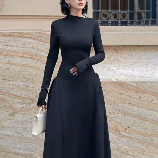 Diagonal Collar Asymmetric Large Hem Ruffled Dresses