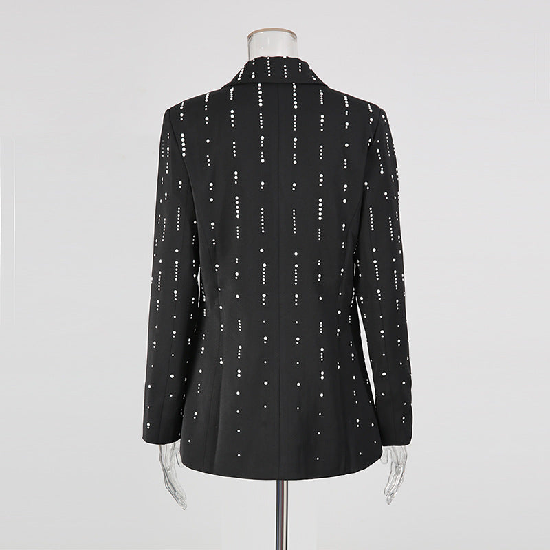 Women's Design Pearl Decorative Loose Casual Polo Blazers