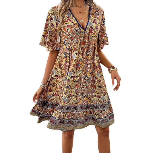 Women's Holiday Casual Contrast Color Printed Dress Dresses