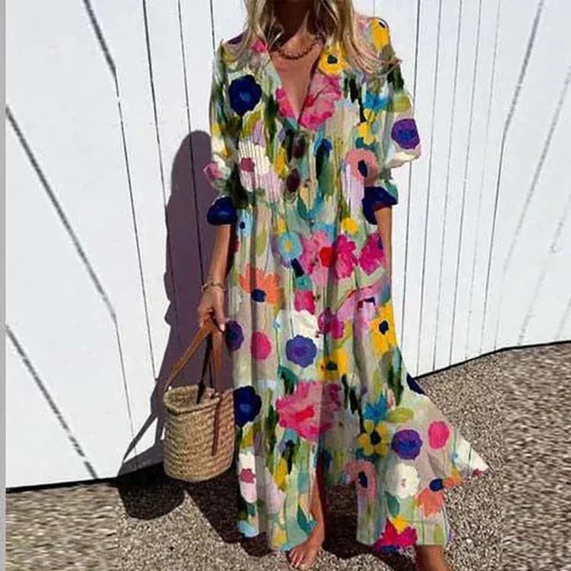 Women's Pleated Print Temperament Commute Dress Dresses