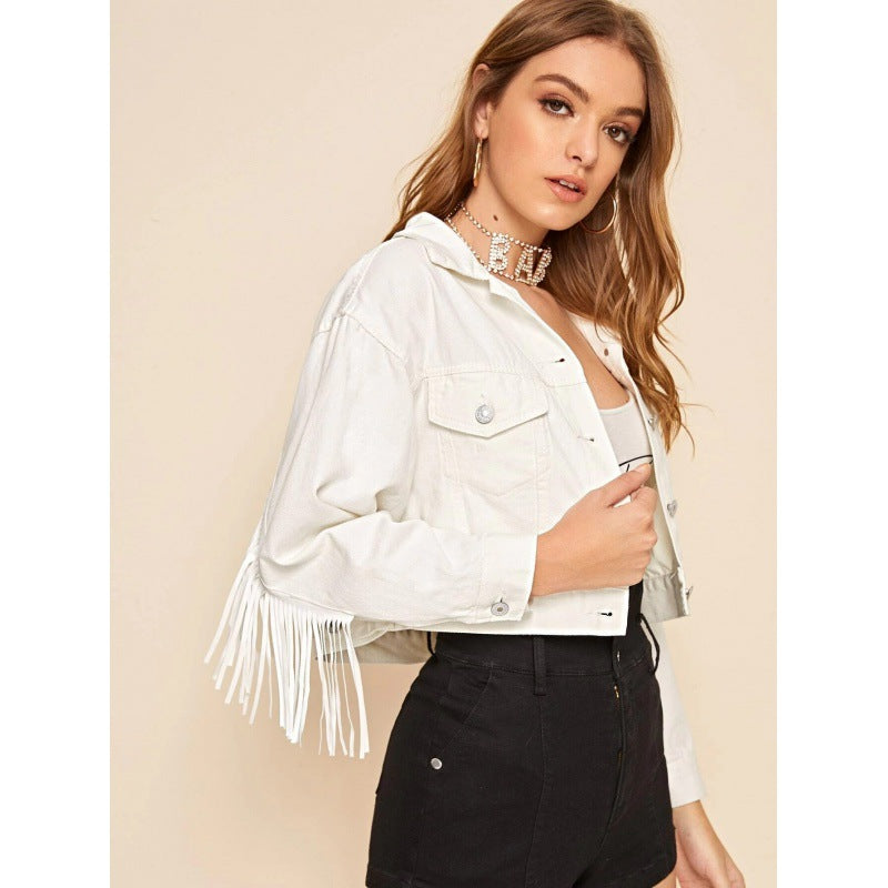 Women's Autumn Fashion Denim Korean Style Tassel Jackets