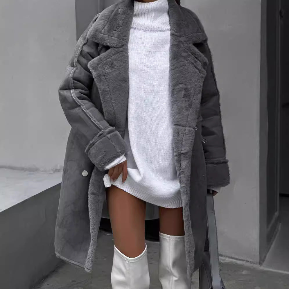 Winter Fur Suede Collar Long Sleeve Coats