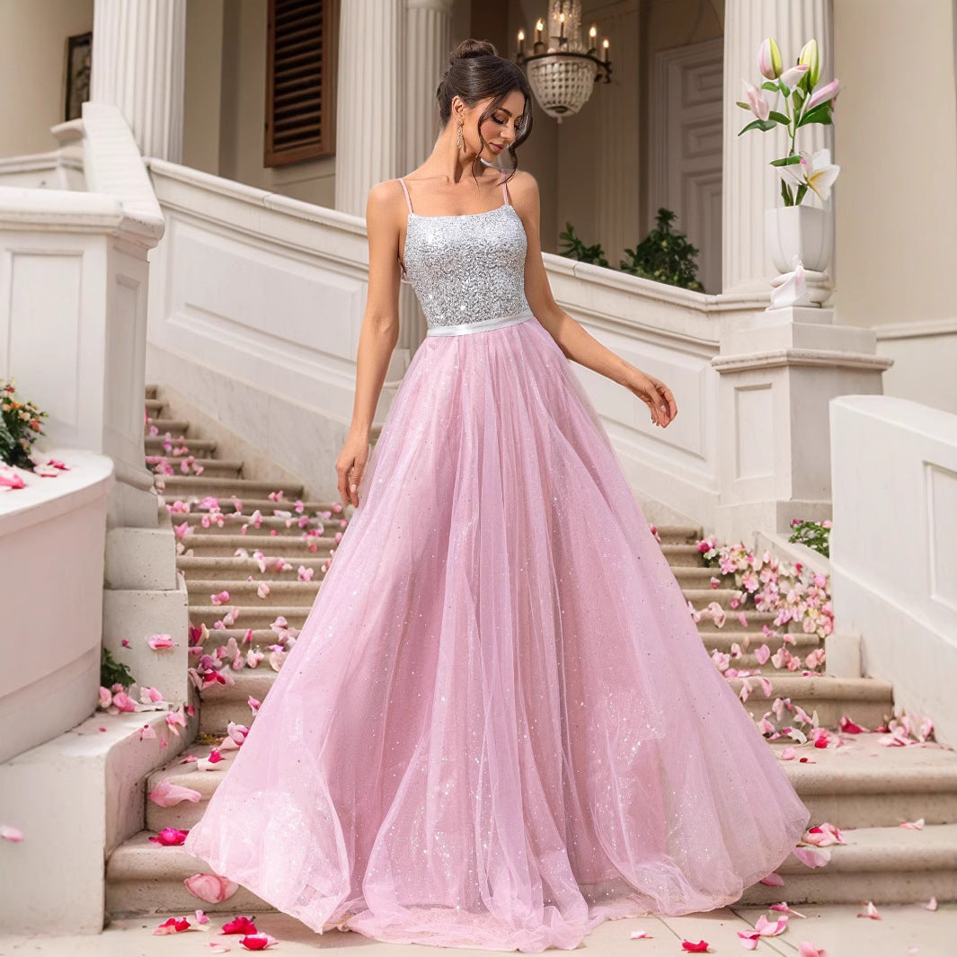 Unique Classy Pink Dress Sequined Gown Dresses