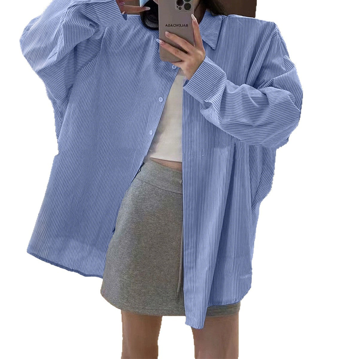 Women's Leisure Vacation Advanced Striped Long-sleeved Shirt Blouses