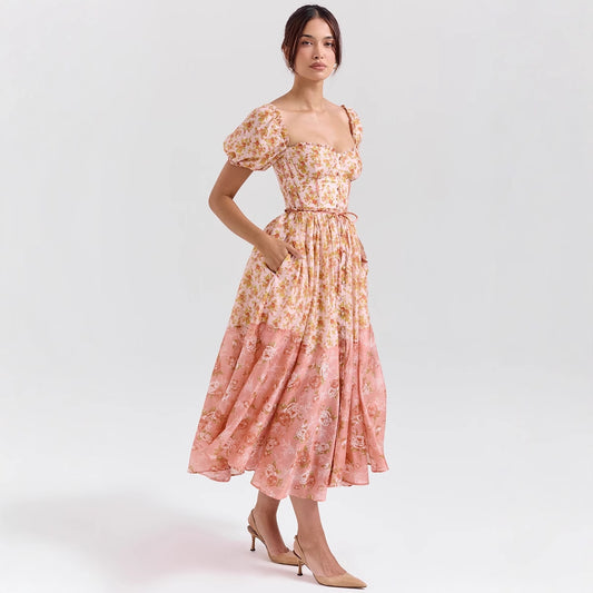 Women's Sexy Fashion Puff Sleeve French Square Dresses