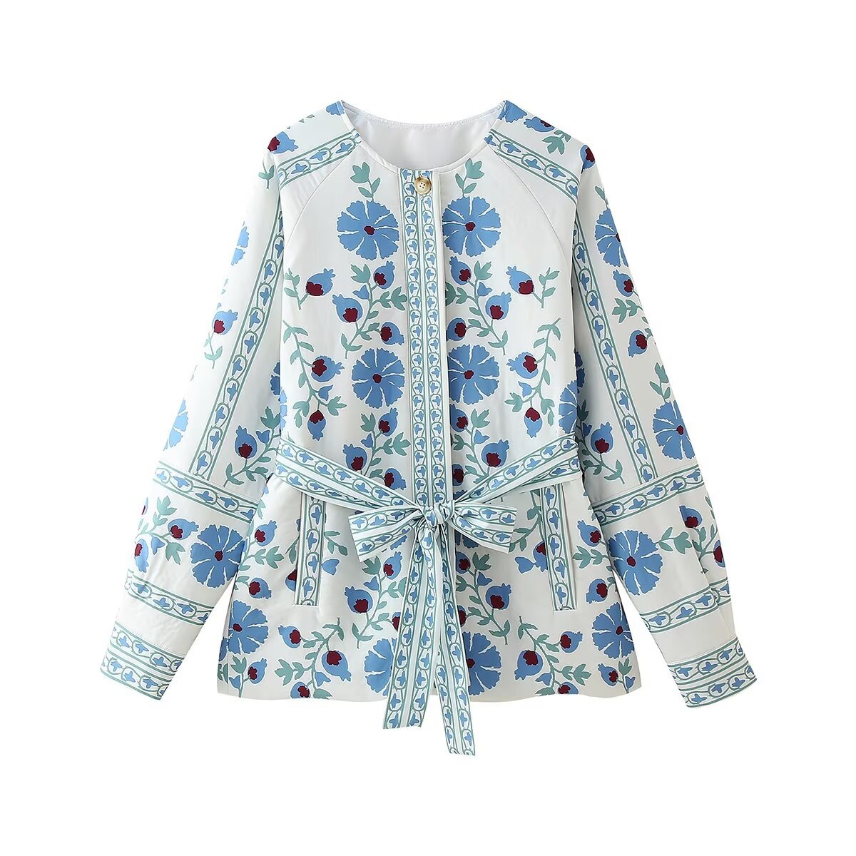 Women's Fashion Single-breasted Warm Printed Waist Cotton Coats