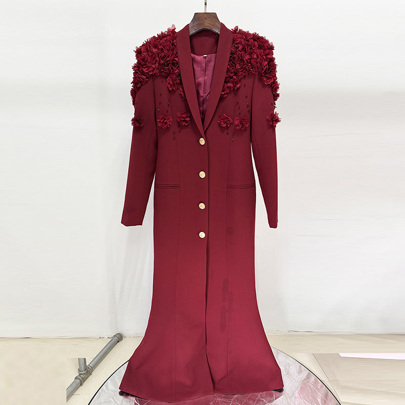 Bead Three-dimensional Flower Green Fruit Collar Dress