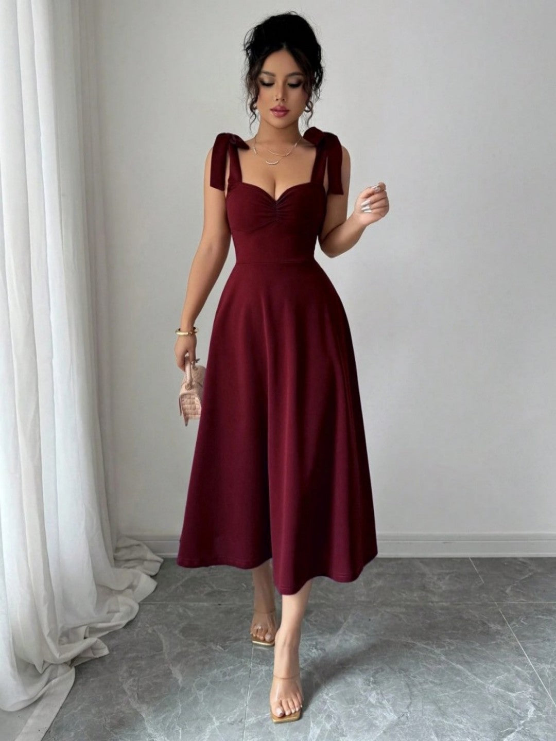 Women's Elegant Solid Color Strap Formal Female Dress