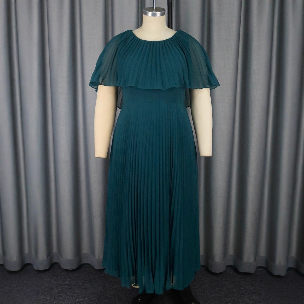 Neck Cape Sleeve Dress Fashionable Elegant Skirts