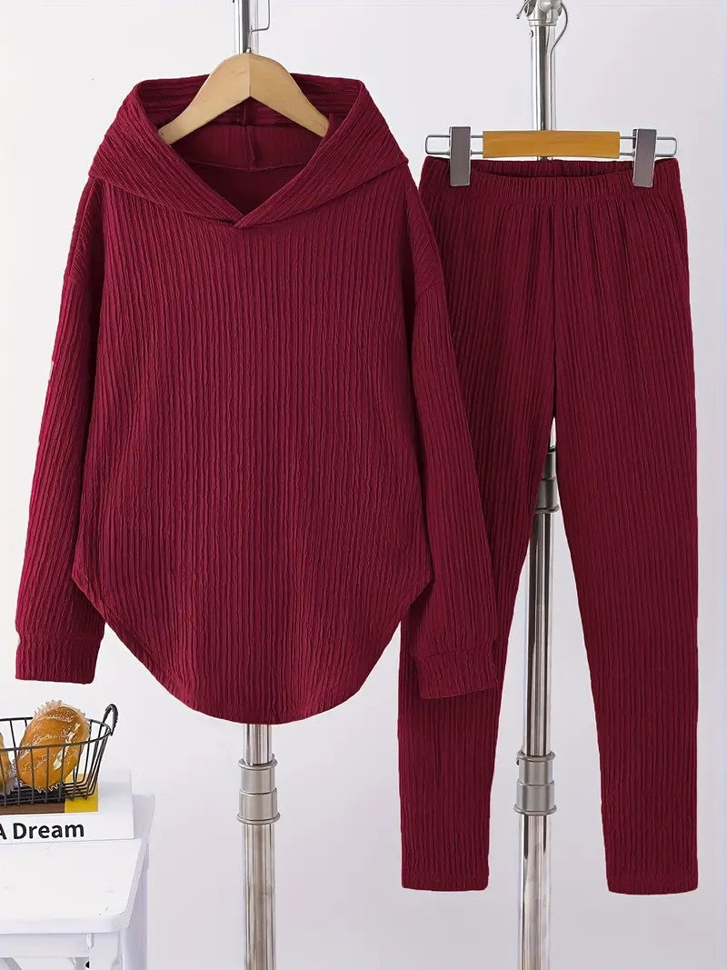 Women's Set Solid Color Long-sleeved Hooded Trousers Sweaters