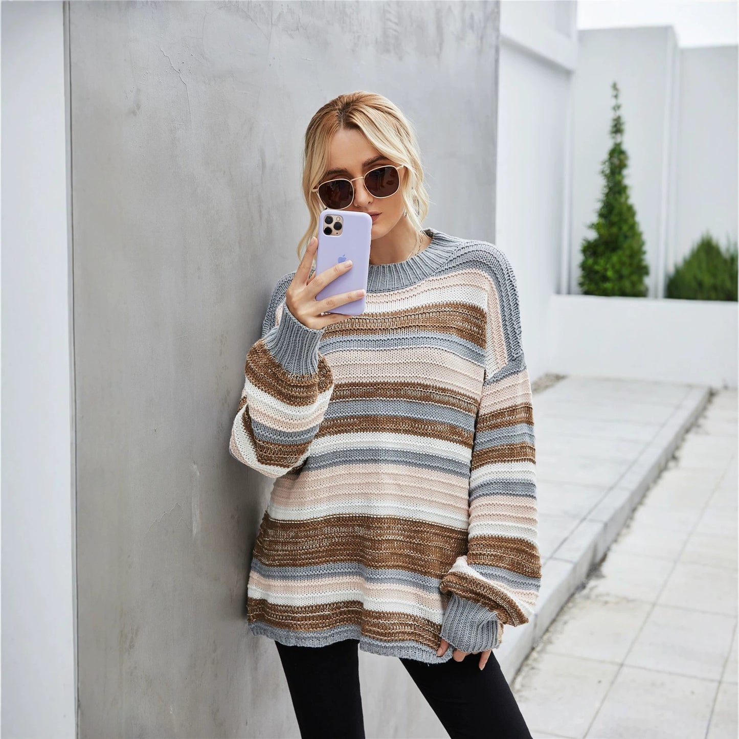 Durable Comfortable Women's Spring Pullover Stitching Sweater