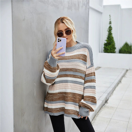 Durable Comfortable Women's Spring Pullover Stitching Sweater