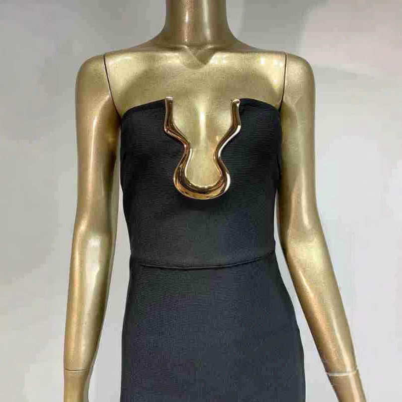 Dress Black Tube Deep V Metal Dresses