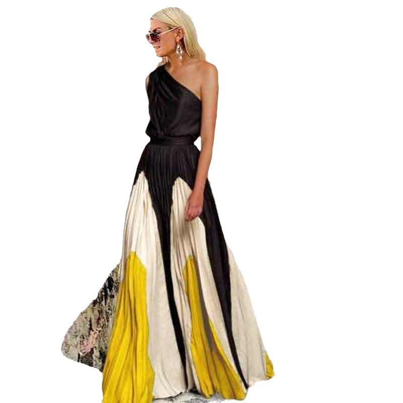 Women's Color Contrast Patchwork Printed Dress Slim Dresses