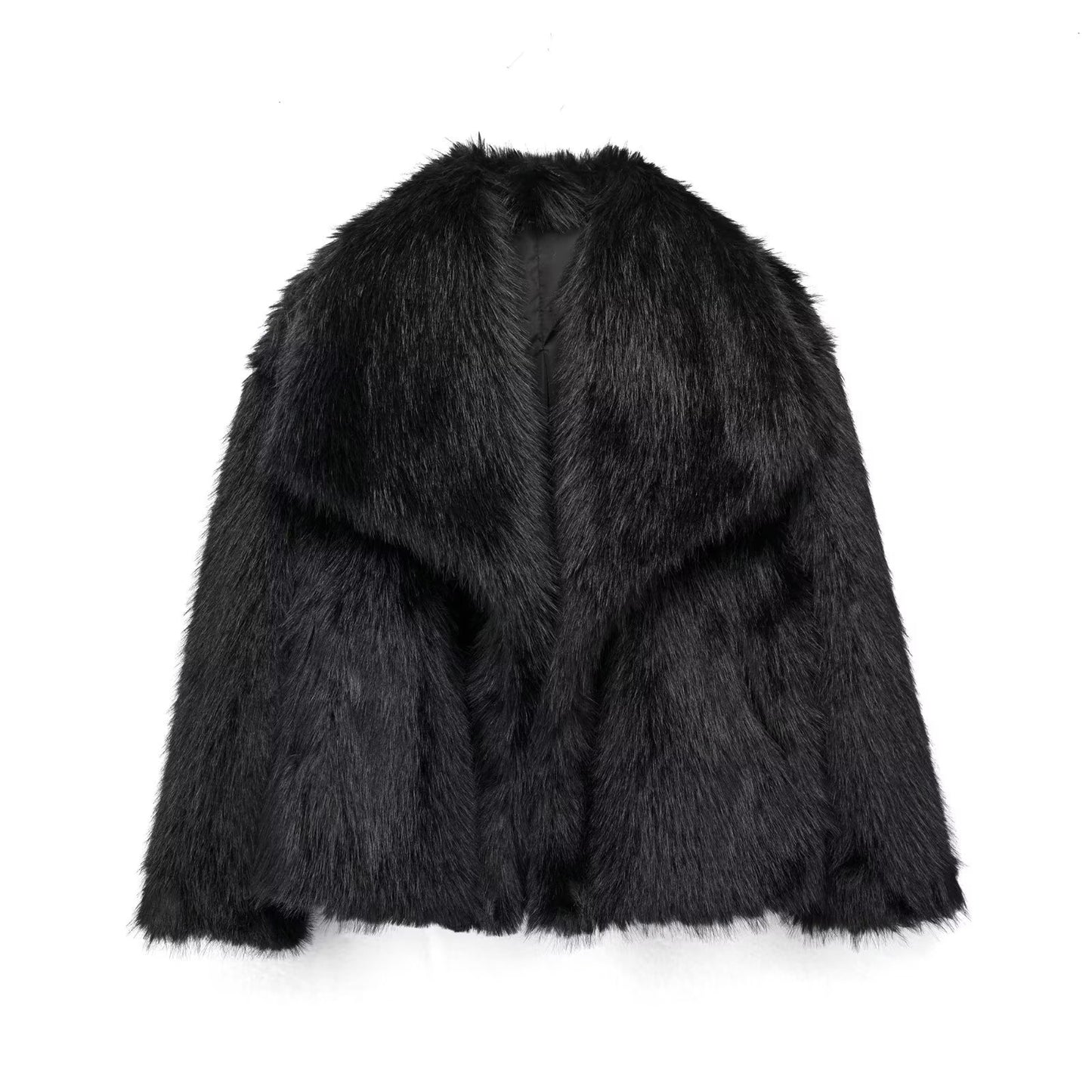 Women's Thick Lamb Wool Black Winter Furry Coats