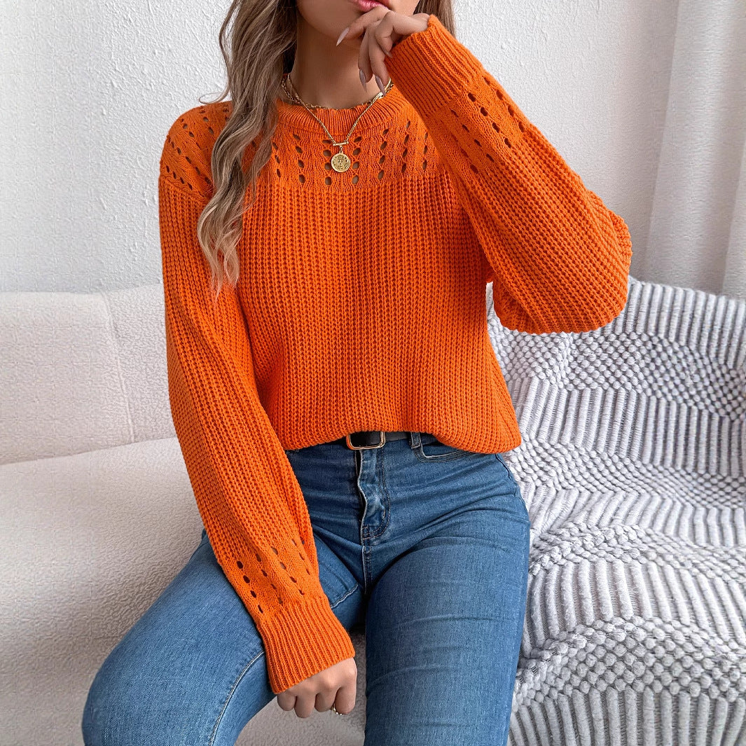 Women's Casual Solid Color Lantern Long Sleeve Sweater