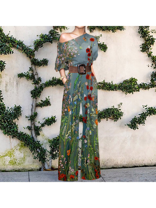 Women's Fashion Printed Holiday Casual High Waist Jumpsuits