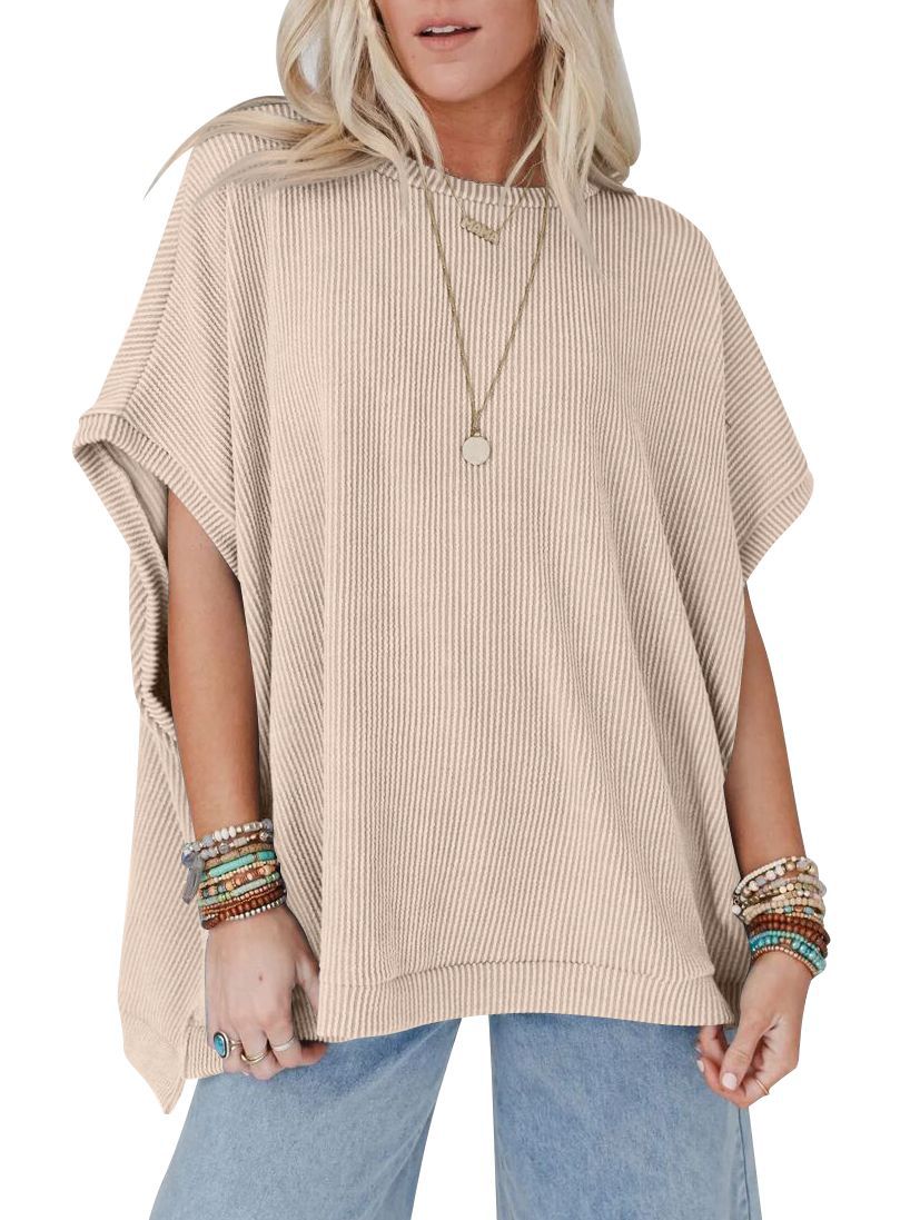 Women's Solid Color Knitted Oversized Pullover Batwing Blouses