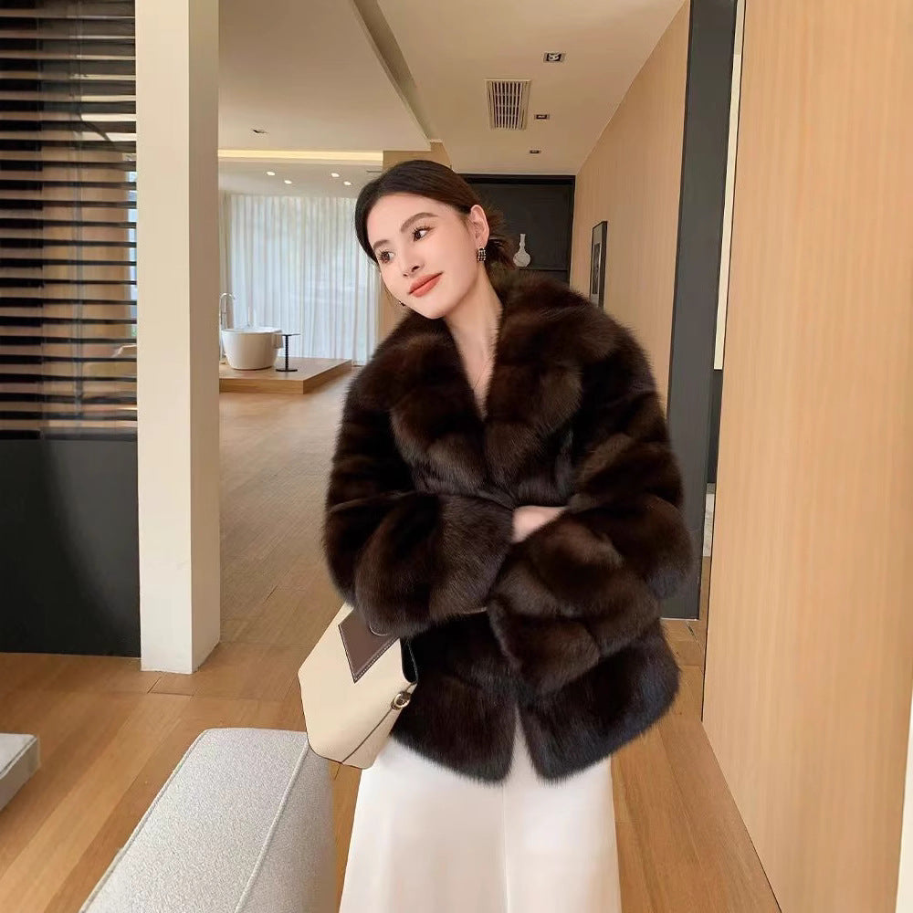 Women's Mink High-grade Fur Green Collar Coats