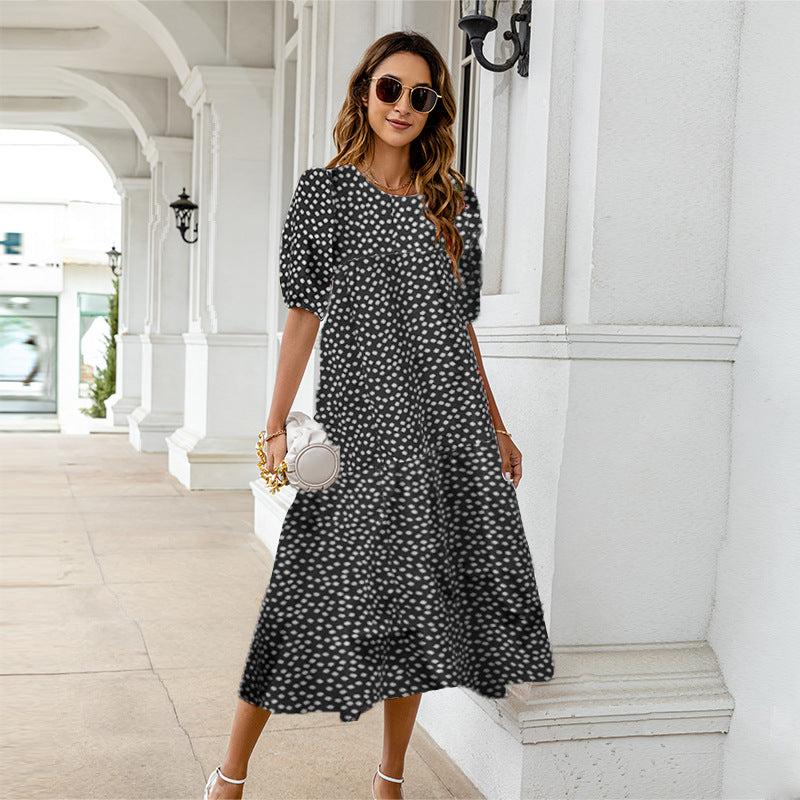Women's Polka Dot Print Loose Lotus Leaf Dress Dresses