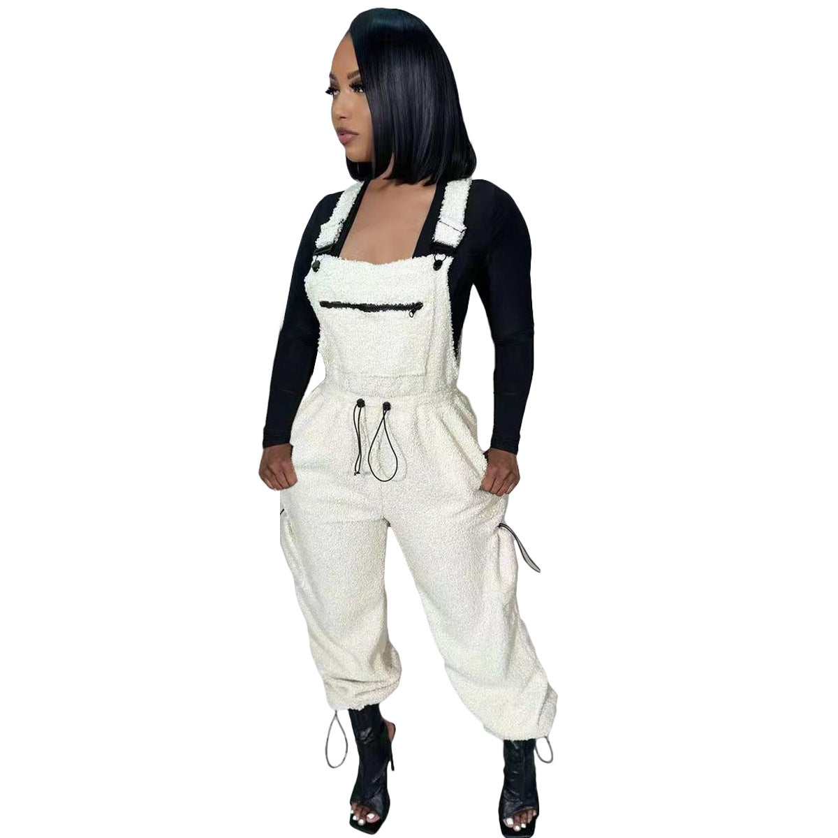 Women's Casual Loose Fashion Drawstring Bib Jumpsuits