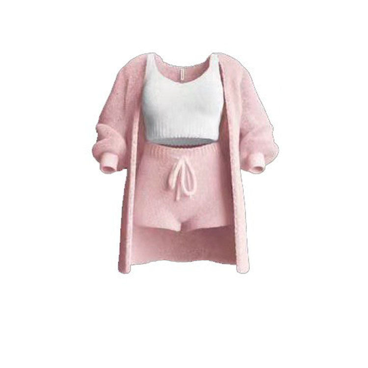 Knitted Plush Long Sleeve Three-piece Set Fashion Casual Suit