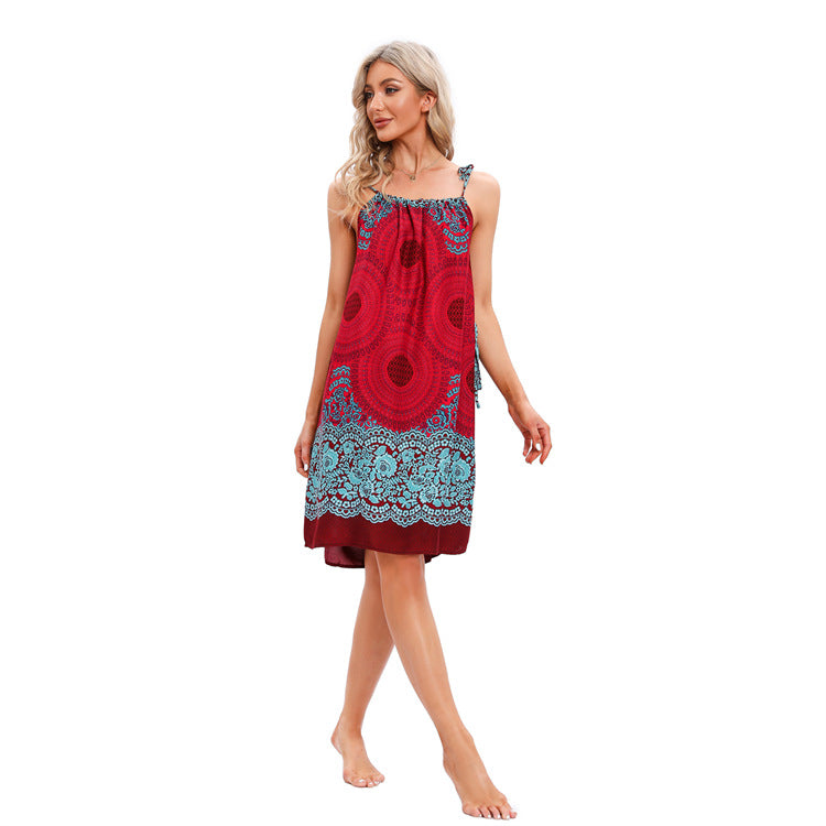 Vacation Spaghetti Straps Loose Temperament Leisure Bohemian Dress