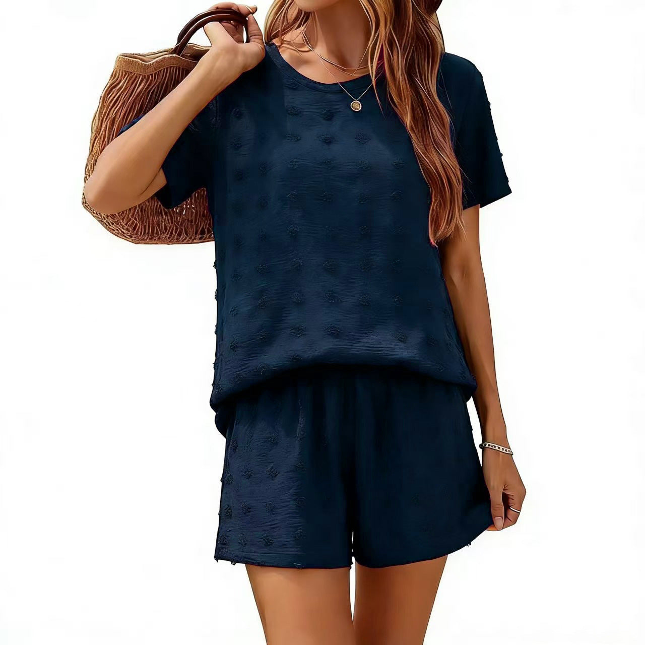Women's Big Fur Ball T-shirt Set Loose Sleeve Niche Fashion Casual Suit