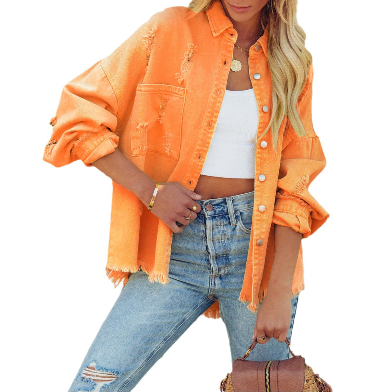 Women's Lapel Long Sleeve Retro Street Ripped Jackets