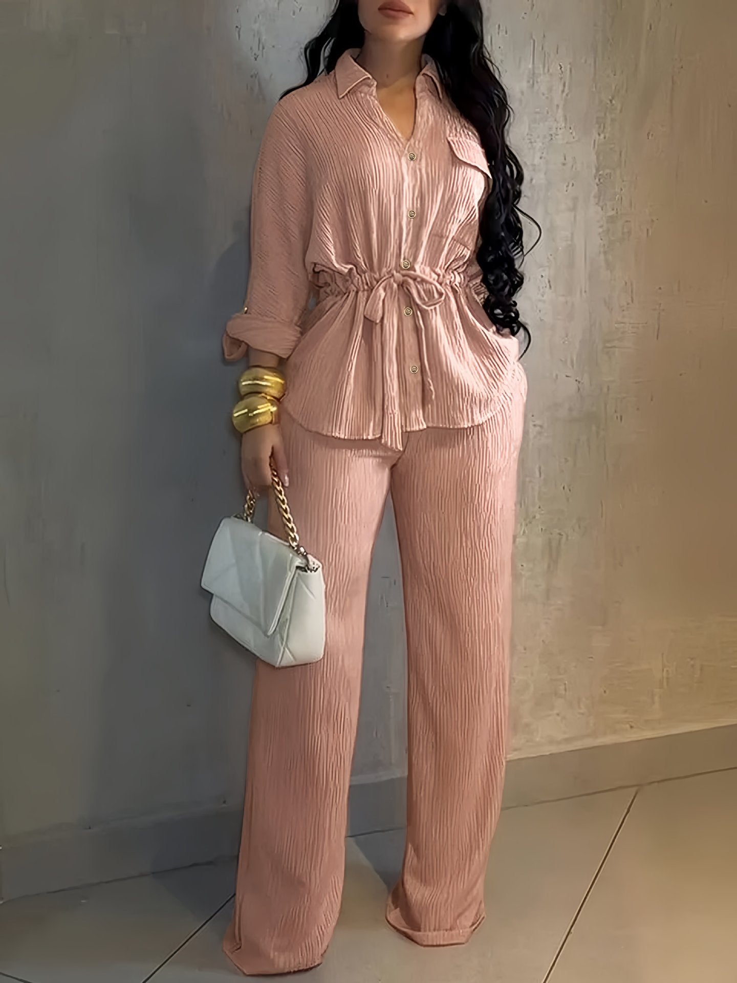 Women's With Flap Pockets Drawstring Paired Fashion Casual Suit