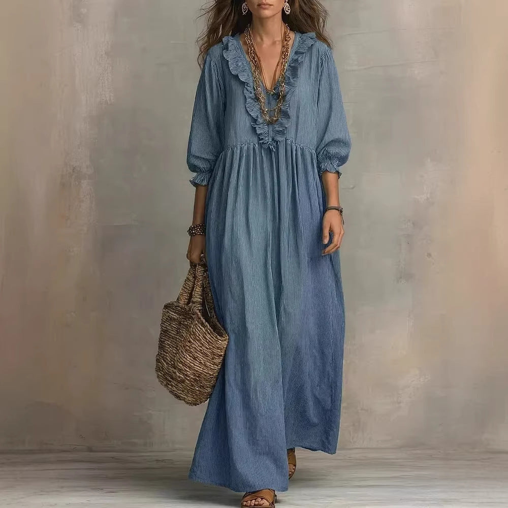 Striped Ruffled Loose High Waist Fashion Dress