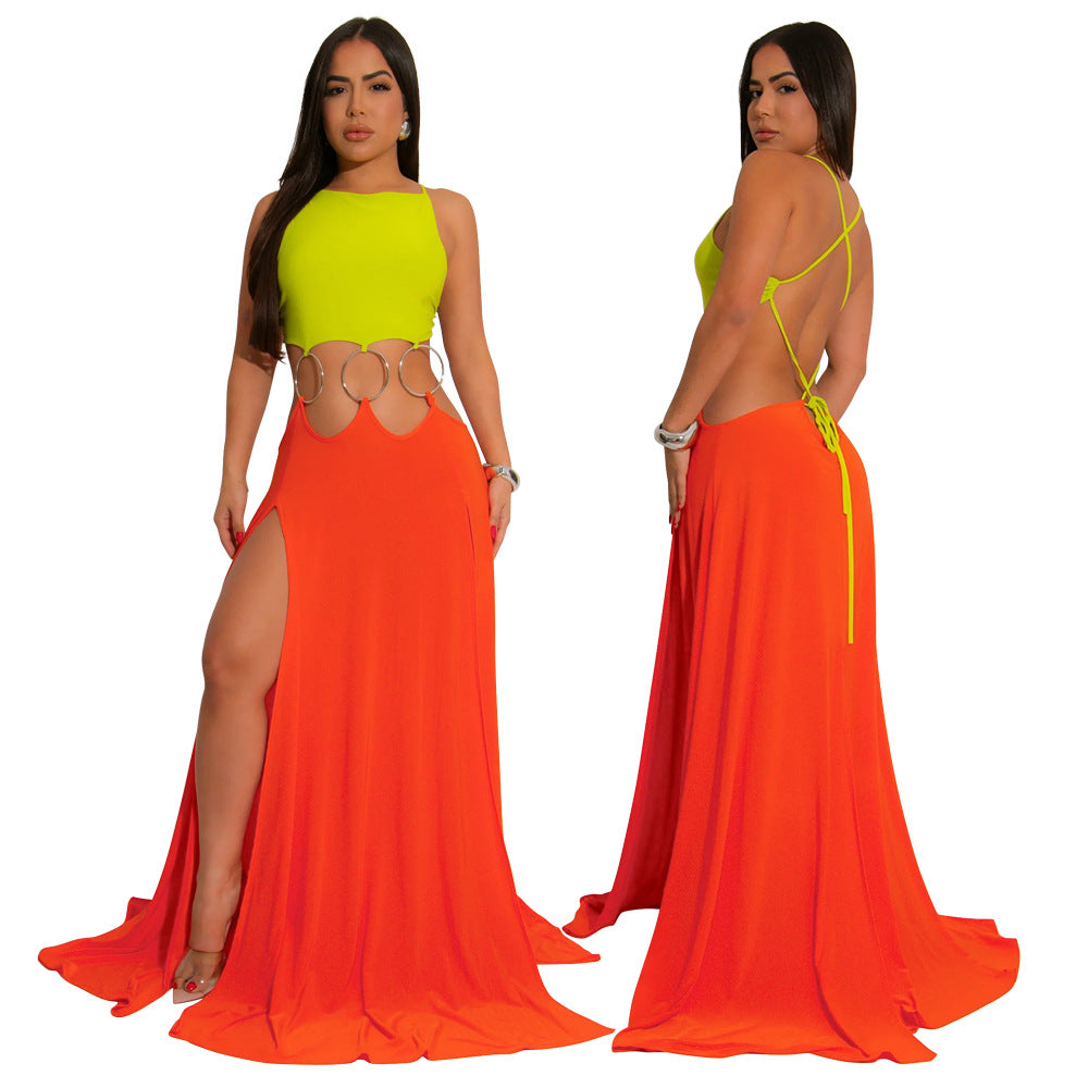 Women's Sexy Lacing Backless High Slit Dress Dresses