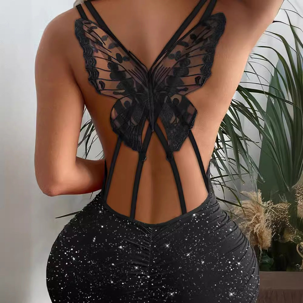 Fashion Back Butterfly Hollow Flash Stretch Dresses
