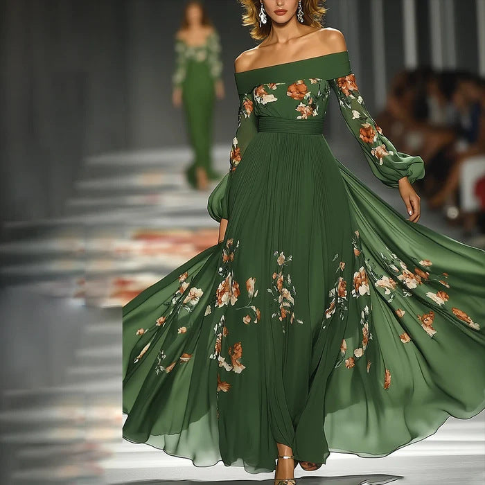 Women's Long Sleeve Off Shoulder Digital Printing Dresses