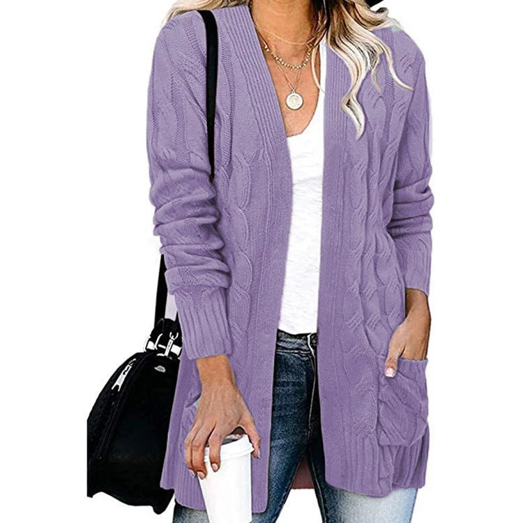 Women's Twist Knit Solid Color Loose Coats