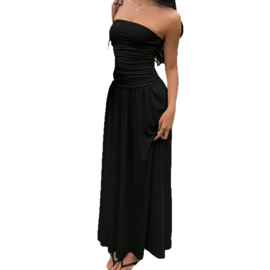 Women's Summer Sleeveless Tube Slim Fit Wrinkle Dress