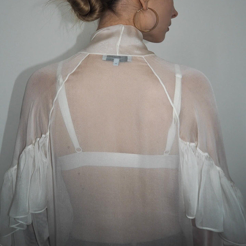 Women's French Ruffled Ribbon Shirt Fashion Wear Tops