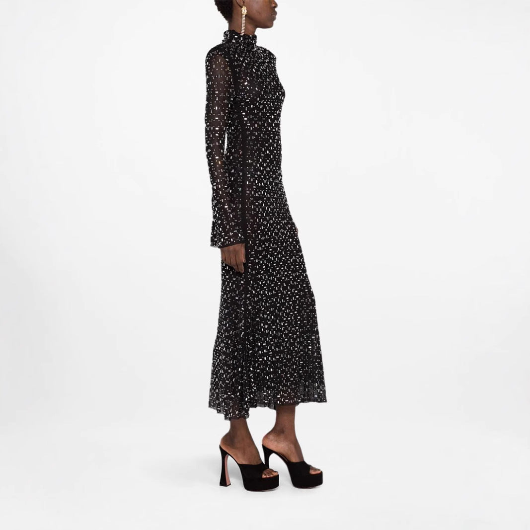 Women's Light Luxury Overcoat Clothes Fashion Mesh Collar Long Sleeves Dresses