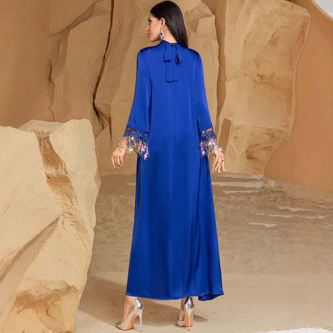 Blue Fantasy Laser Gradient Tassel Long Dresses
