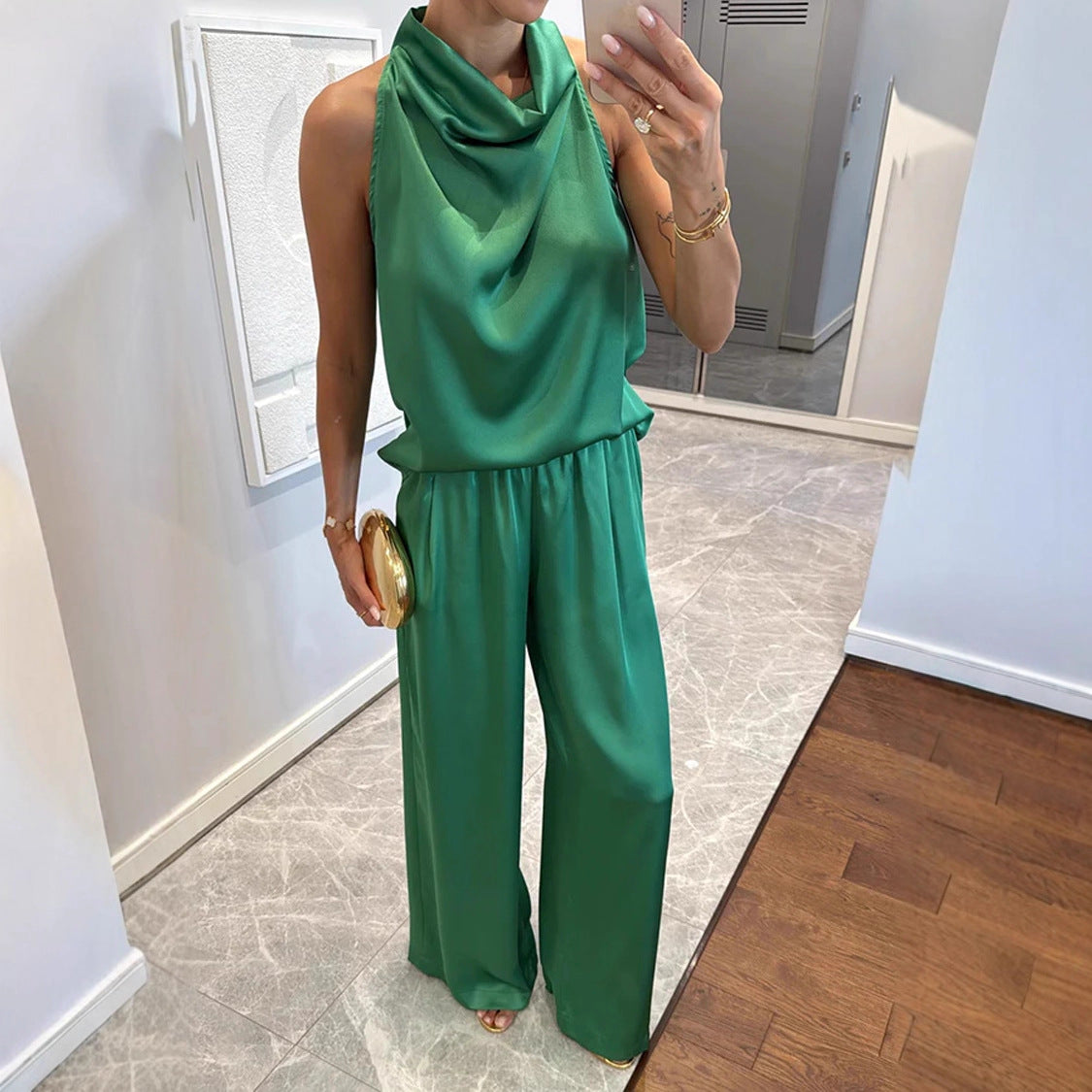 Women's Sleeveless Trousers Satin Leisure Vacation Loose Suits