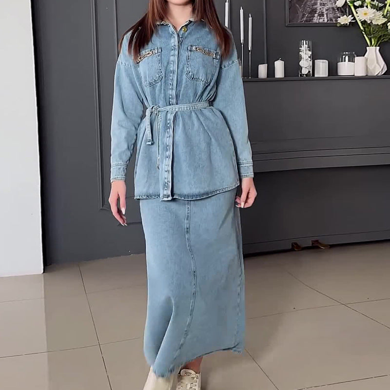 Autumn Vintage Fashion Washed Casual Denim Suits